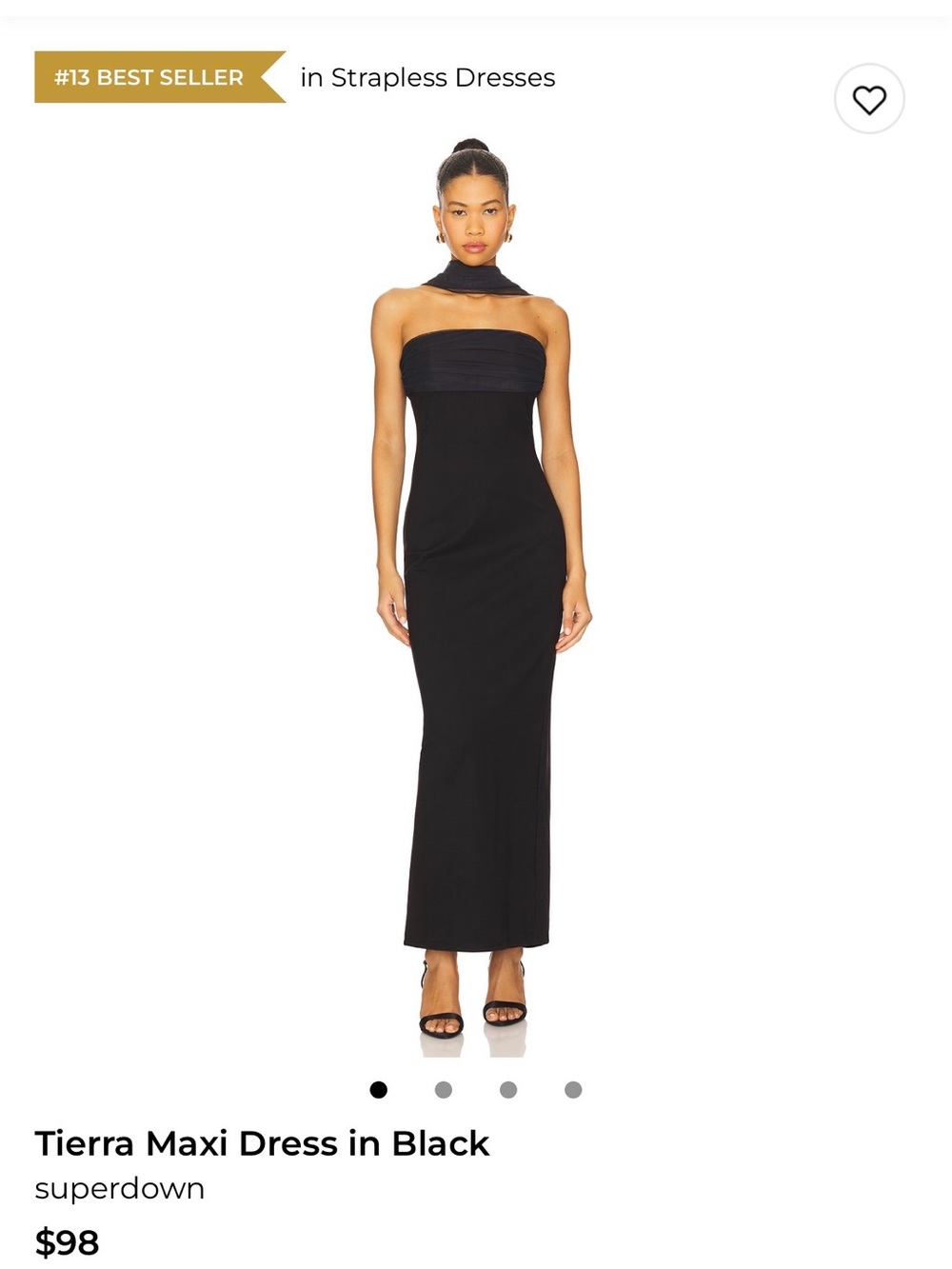 superdown Strapless Black Maxi Dress with detachable Neck Scarf